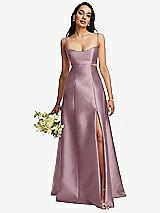 Alt View 1 Thumbnail - Dusty Rose Open Neckline Cutout Satin Twill A-Line Gown with Pockets