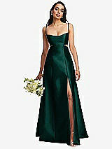 Alt View 1 Thumbnail - Evergreen Open Neckline Cutout Satin Twill A-Line Gown with Pockets