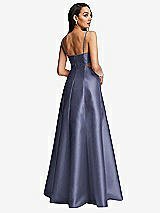 Rear View Thumbnail - French Blue Open Neckline Cutout Satin Twill A-Line Gown with Pockets