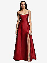 Front View Thumbnail - Garnet Open Neckline Cutout Satin Twill A-Line Gown with Pockets