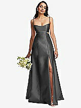 Alt View 1 Thumbnail - Gunmetal Open Neckline Cutout Satin Twill A-Line Gown with Pockets
