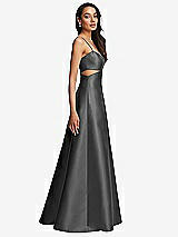 Side View Thumbnail - Gunmetal Open Neckline Cutout Satin Twill A-Line Gown with Pockets
