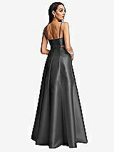 Rear View Thumbnail - Gunmetal Open Neckline Cutout Satin Twill A-Line Gown with Pockets