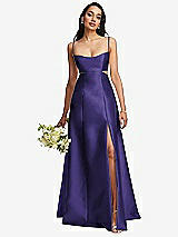 Alt View 1 Thumbnail - Grape Open Neckline Cutout Satin Twill A-Line Gown with Pockets