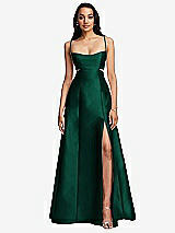 Front View Thumbnail - Hunter Green Open Neckline Cutout Satin Twill A-Line Gown with Pockets