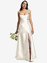 Alt View 1 Thumbnail - Ivory Open Neckline Cutout Satin Twill A-Line Gown with Pockets