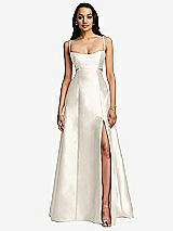Front View Thumbnail - Ivory Open Neckline Cutout Satin Twill A-Line Gown with Pockets
