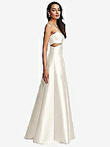 Side View Thumbnail - Ivory Open Neckline Cutout Satin Twill A-Line Gown with Pockets