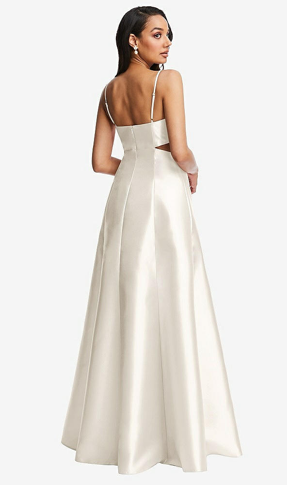 Back View - Ivory Open Neckline Cutout Satin Twill A-Line Gown with Pockets