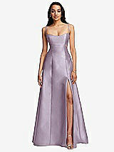 Front View Thumbnail - Lilac Haze Open Neckline Cutout Satin Twill A-Line Gown with Pockets