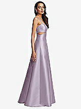 Side View Thumbnail - Lilac Haze Open Neckline Cutout Satin Twill A-Line Gown with Pockets