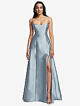 Front View Thumbnail - Mist Open Neckline Cutout Satin Twill A-Line Gown with Pockets