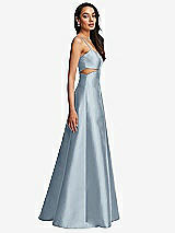 Side View Thumbnail - Mist Open Neckline Cutout Satin Twill A-Line Gown with Pockets
