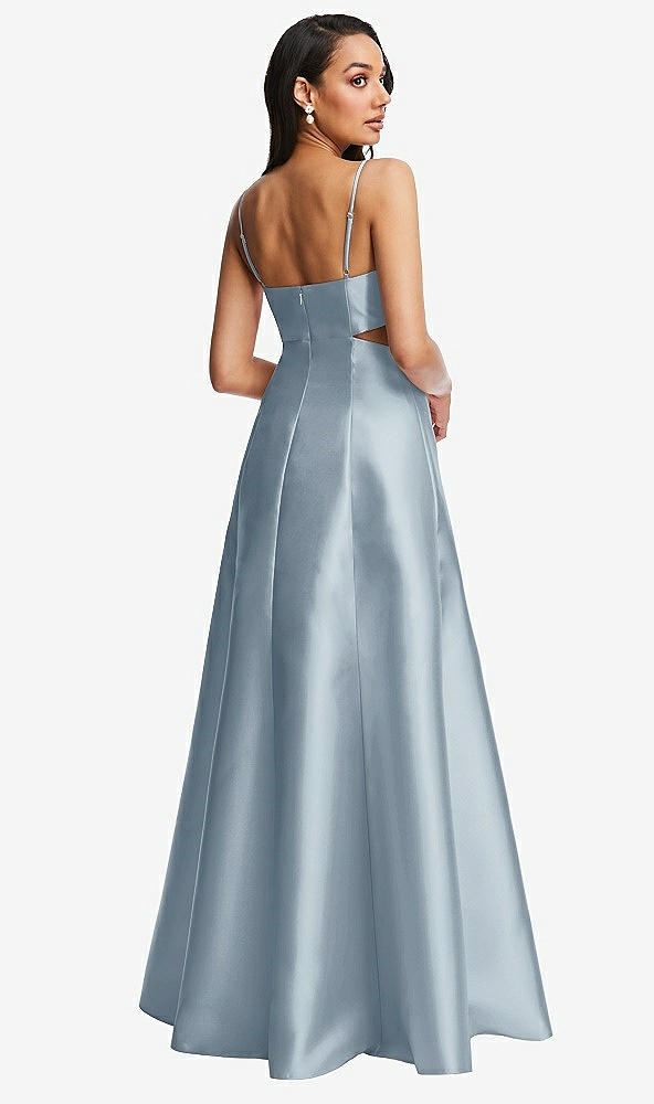 Back View - Mist Open Neckline Cutout Satin Twill A-Line Gown with Pockets