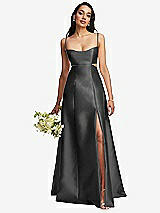 Alt View 1 Thumbnail - Pewter Open Neckline Cutout Satin Twill A-Line Gown with Pockets