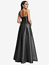 Rear View Thumbnail - Pewter Open Neckline Cutout Satin Twill A-Line Gown with Pockets