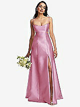 Alt View 1 Thumbnail - Powder Pink Open Neckline Cutout Satin Twill A-Line Gown with Pockets