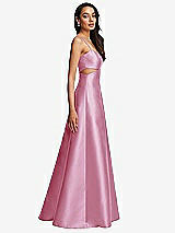 Side View Thumbnail - Powder Pink Open Neckline Cutout Satin Twill A-Line Gown with Pockets