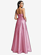 Rear View Thumbnail - Powder Pink Open Neckline Cutout Satin Twill A-Line Gown with Pockets