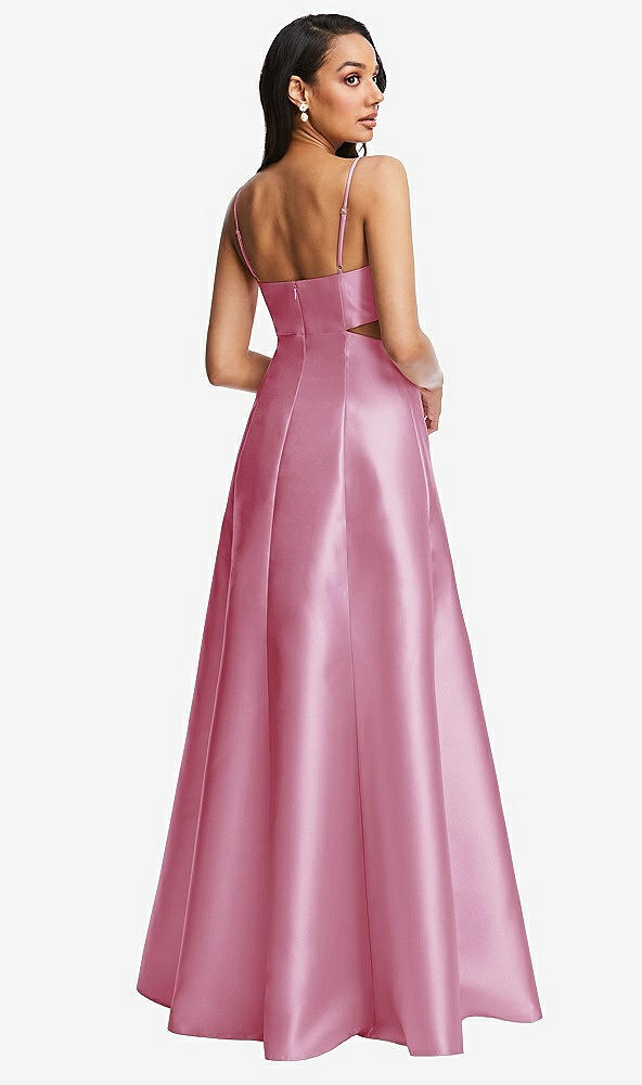 Back View - Powder Pink Open Neckline Cutout Satin Twill A-Line Gown with Pockets
