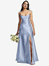 Alt View 1 Thumbnail - Sky Blue Open Neckline Cutout Satin Twill A-Line Gown with Pockets