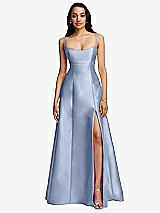 Front View Thumbnail - Sky Blue Open Neckline Cutout Satin Twill A-Line Gown with Pockets