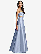 Side View Thumbnail - Sky Blue Open Neckline Cutout Satin Twill A-Line Gown with Pockets
