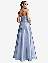 Rear View Thumbnail - Sky Blue Open Neckline Cutout Satin Twill A-Line Gown with Pockets