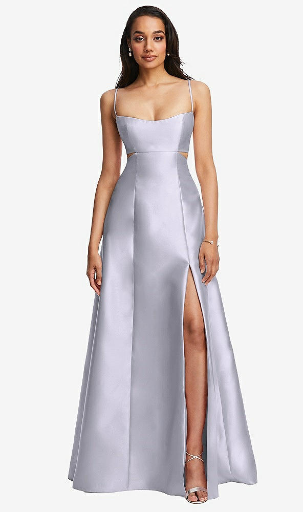 Front View - Silver Dove Open Neckline Cutout Satin Twill A-Line Gown with Pockets