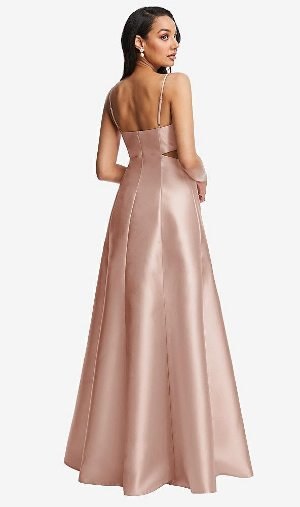 Back View - Toasted Sugar Open Neckline Cutout Satin Twill A-Line Gown with Pockets