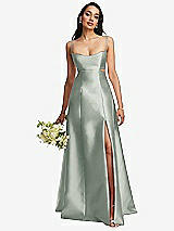 Alt View 1 Thumbnail - Willow Green Open Neckline Cutout Satin Twill A-Line Gown with Pockets