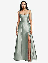 Front View Thumbnail - Willow Green Open Neckline Cutout Satin Twill A-Line Gown with Pockets