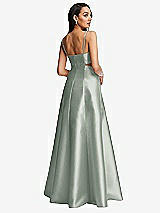 Rear View Thumbnail - Willow Green Open Neckline Cutout Satin Twill A-Line Gown with Pockets