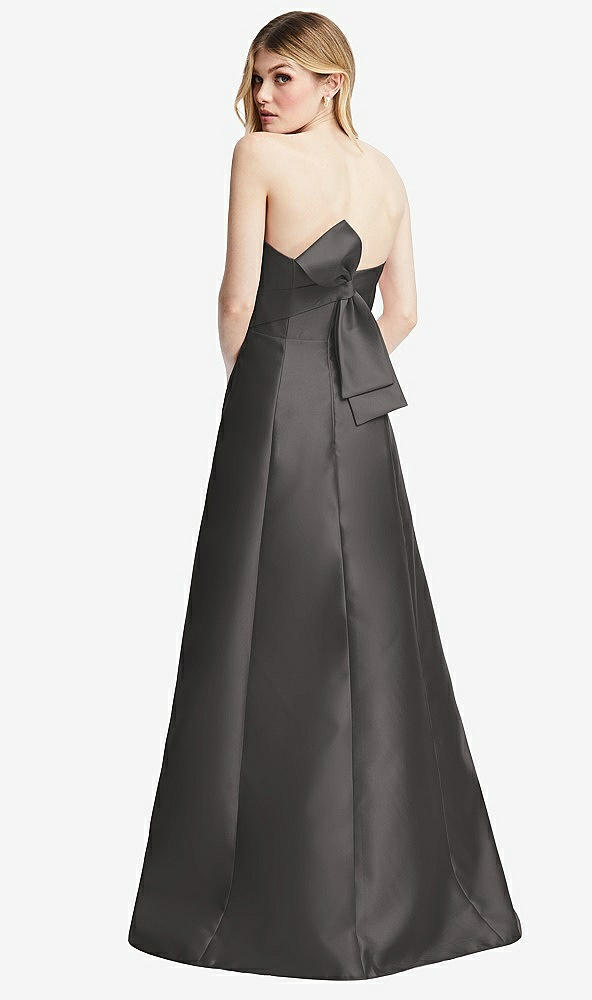 Front View - Caviar Gray Strapless A-line Satin Gown with Modern Bow Detail