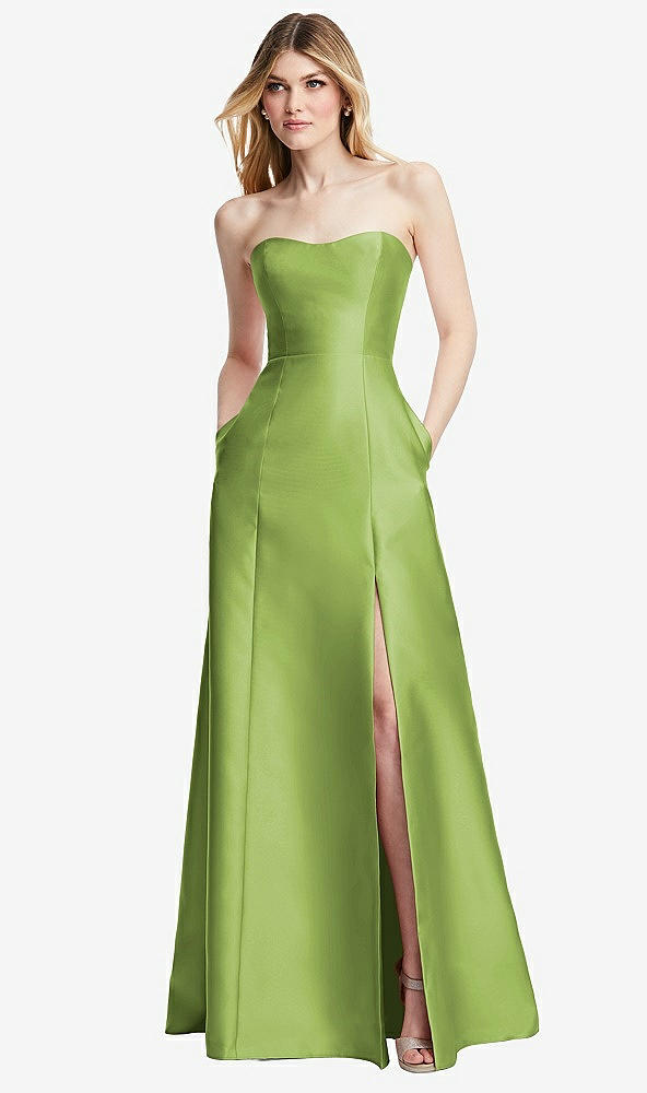 Back View - Mojito Strapless A-line Satin Gown with Modern Bow Detail