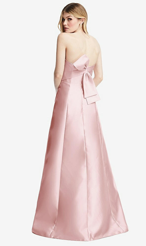Front View - Ballet Pink Strapless A-line Satin Gown with Modern Bow Detail