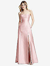 Rear View Thumbnail - Ballet Pink Strapless A-line Satin Gown with Modern Bow Detail