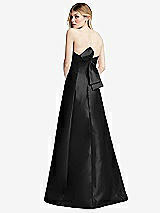 Front View Thumbnail - Black Strapless A-line Satin Gown with Modern Bow Detail