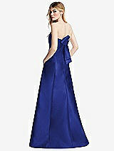 Side View Thumbnail - Cobalt Blue Strapless A-line Satin Gown with Modern Bow Detail