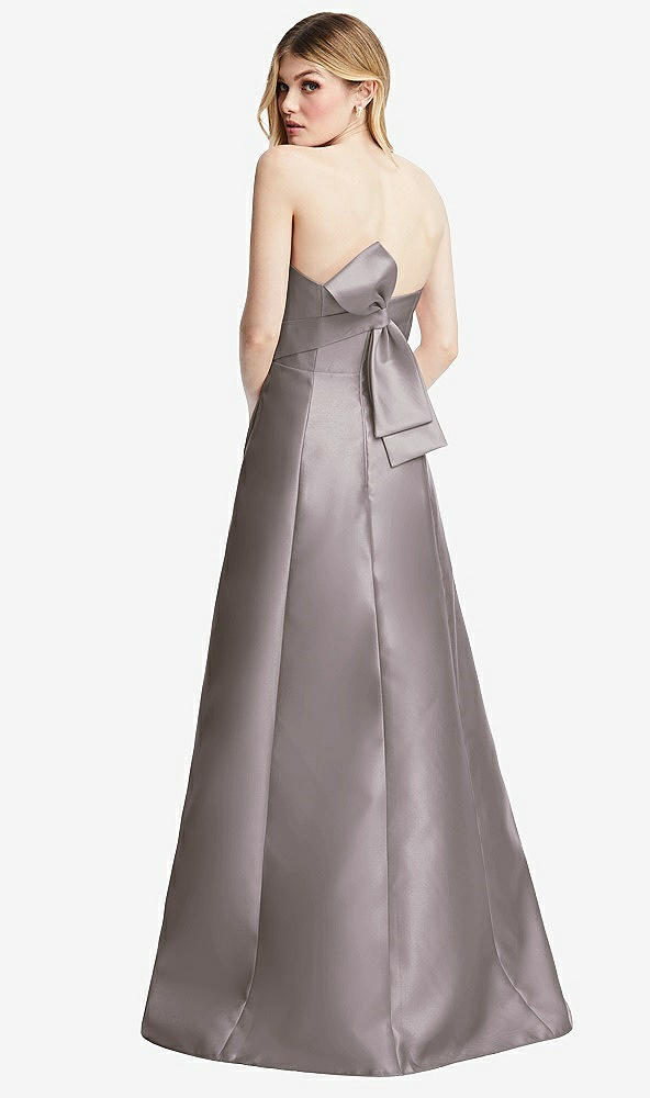 Front View - Cashmere Gray Strapless A-line Satin Gown with Modern Bow Detail