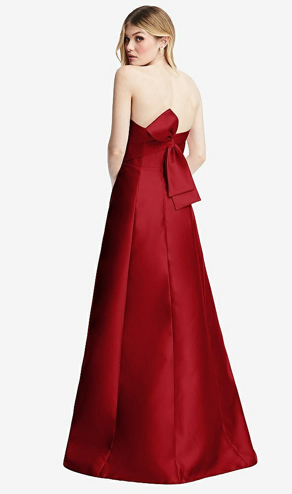 Front View - Garnet Strapless A-line Satin Gown with Modern Bow Detail