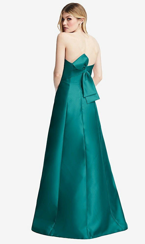 Front View - Jade Strapless A-line Satin Gown with Modern Bow Detail