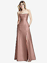 Rear View Thumbnail - Neu Nude Strapless A-line Satin Gown with Modern Bow Detail