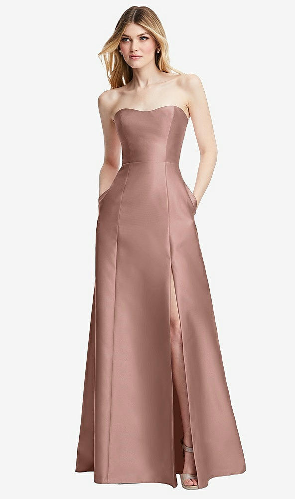 Back View - Neu Nude Strapless A-line Satin Gown with Modern Bow Detail