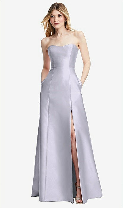 Strapless A-line Satin Gown with Modern Bow Detail