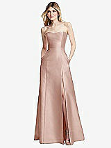 Rear View Thumbnail - Toasted Sugar Strapless A-line Satin Gown with Modern Bow Detail