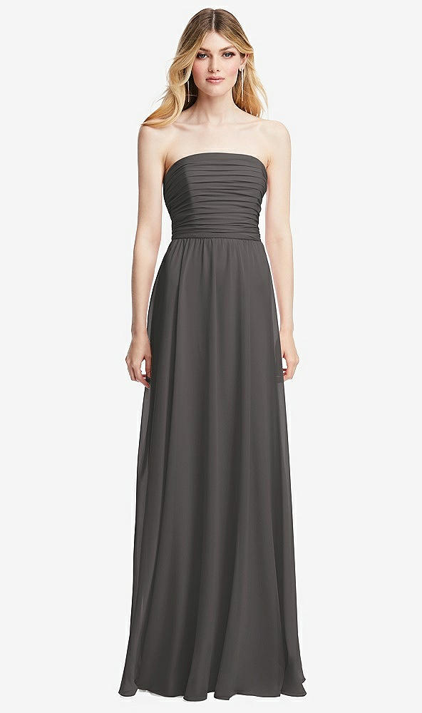 Front View - Caviar Gray Shirred Bodice Strapless Chiffon Maxi Dress with Optional Straps