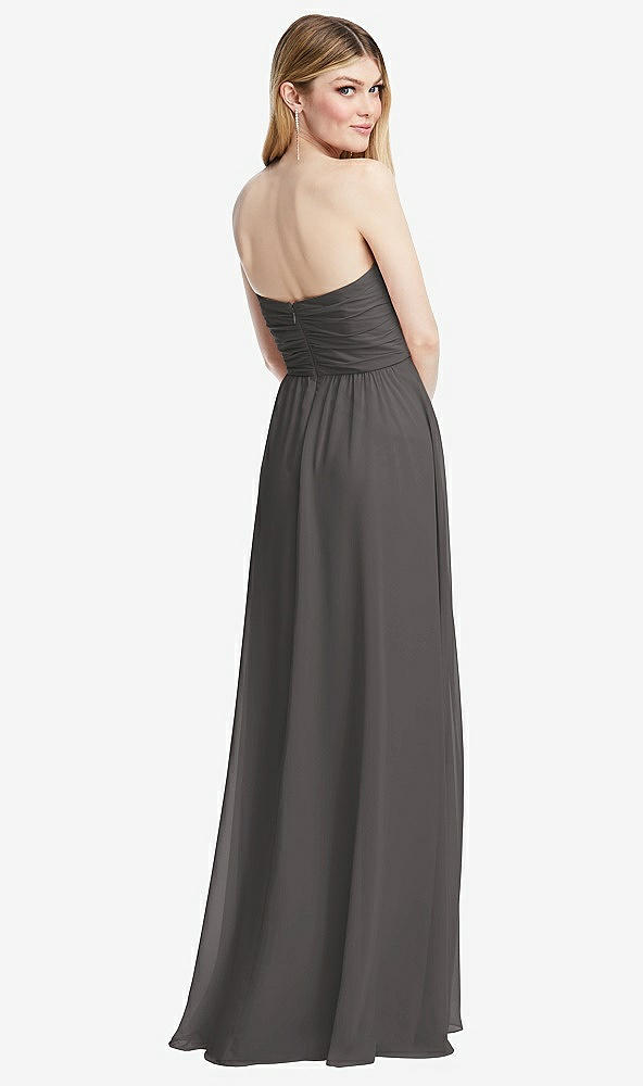Back View - Caviar Gray Shirred Bodice Strapless Chiffon Maxi Dress with Optional Straps
