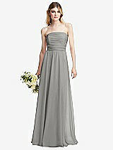 Alt View 1 Thumbnail - Chelsea Gray Shirred Bodice Strapless Chiffon Maxi Dress with Optional Straps