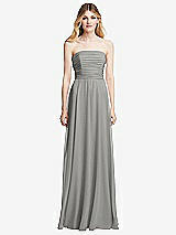 Front View Thumbnail - Chelsea Gray Shirred Bodice Strapless Chiffon Maxi Dress with Optional Straps